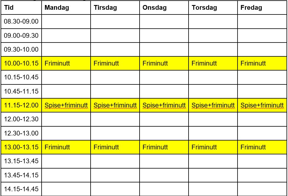 Inndeling Av Skoledagen 22 23 Skjermdump