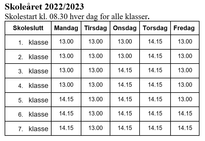 Skoleåret Start Og Sluttider